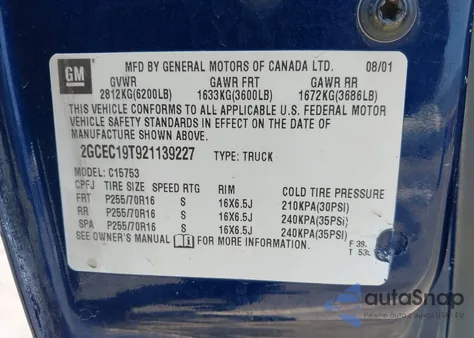 2002 Chevrolet Silverado 1500 Ls from USA, damaged, VIN 2GCEC19T921139227